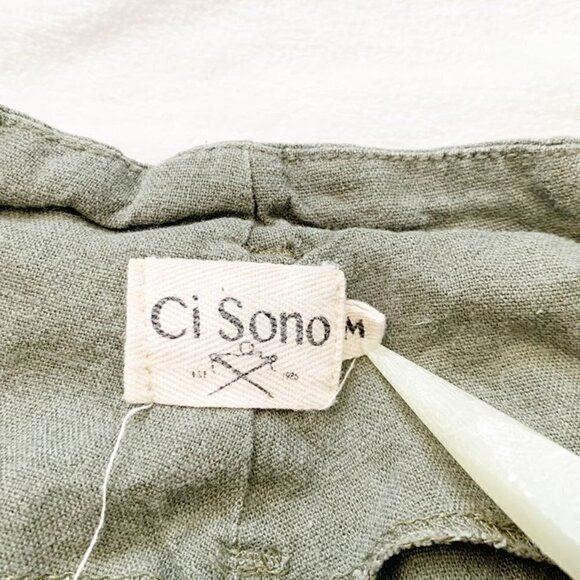 5/$25 Ci Sono light olive green linen blend paperbag high rise flowy shorts - Picture 3 of 8